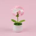 Handgemaakte roze en witte gehaakte bloempotplant met een witte keramische basis. - Gradiënt Roze