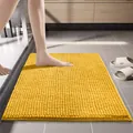 Soft yellow chenille bath mat with non-slip absorbent texture for bathroom floor - 30x30cm / Orange-Yellow