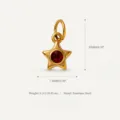 Gold-plated stainless steel star pendant with central red birthstone jewel charm - Star Birthstone Pendant / January