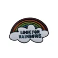 Charming enamel rainbow brooch pin featuring a white cloud with Look For Rainbows text - Look For Rainbows Style (D-1078)