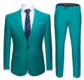 Blauwgroen tweedelig slim fit herenkostuum met reverskraag en bijpassende pantalon - 6XL / Boven- En Onderstuk / Felgroen (911)