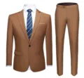 Elegant bruin herenpak in slim fit uitvoering bestaande uit een jasje en pantalon - 6XL / Boven- En Onderstuk / Khaki (913)