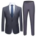 Detailweergave van een slank gesneden donkergrijs formeel herenpak met blazer en een pantalon - 6XL / Boven- En Onderstuk / Donkergrijs (916)