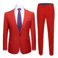 Men's slim fit two-piece red formal suit set, featuring a blazer and matching trousers - 6XL / Top And Bottom / Red (917)