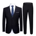 Elegant men's slim fit navy blue formal suit two-piece set for business meetings and weddings - 6XL / Top And Bottom / Black (Double Button 905)