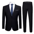 Men's slim fit black two-piece suit set for professional wedding and formal wear - 6XL / Top And Bottom / Black (Single Button 903)