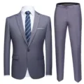 Professioneel grijs tweedelig herenkostuum in slim-fit model met blazer en bijpassende pantalon - 6XL / Boven- En Onderstuk / Lichtgrijs (923)