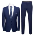 Slim fit marineblauw herenpak (jasje en broek) voor bruiloft of zakelijk gebruik. - S / Boven- En Onderstuk / Marineblauw (902)