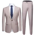 Elegant beige tweedelig herenpak in slim fit voor bruiloften en zakelijke bijeenkomsten - 6XL / Boven- En Onderstuk / Champagne (920)