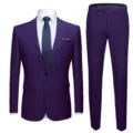 Slim fit paars herenpak, tweedelig, inclusief wit overhemd en gestippelde das. - 6XL / Boven- En Onderstuk / Donkerpaars (925)