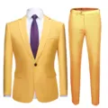 Geel slim-fit herenkostuum, tweedelige set met jasje en broek voor bruiloften - 6XL / Boven- En Onderstuk / Geel (918)