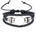 Détail de bracelet en cuir tressé noir avec support métallique de 18mm pour bijoux DIY - 10 pcs/paquet / Noir