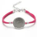 Close-up of 20mm blank cabochon tray bracelet with pink velvet cord - White Gold Plated - Rose Red
