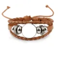 Handmade brown leather bracelet with 18mm blank round bezel tray for DIY. - 10pcs/pack / Coffee