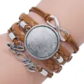 Handmade braided multi-layer bracelet with infinity charm and tray for cabochon - Brown