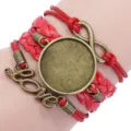 Handmade red multi-layer woven bracelet base with infinity symbol and Love charm detail - Red