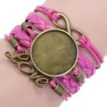 Handmade pink woven multi-layer bracelet base with Love charm and infinity symbol for DIY - Pink
