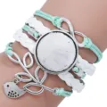 Handmade multi-layer bracelet base with bird charm in mint green and white - Mint Green and White