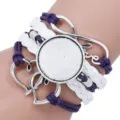 Handmade multilayer braided purple and white bracelet base with Love and heart charms - Purple White