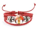 Handmade red braided leather bracelet with traditional deity icon and alloy charms - Red (A9101102)