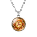 18mm silver yoga mandala pendant necklace with orange chakra glass cabochon - Orange