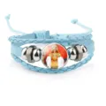 Handmade multi-layer light blue braided cowhide leather bracelet with glass deity charm - Light Blue (A9101402)