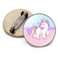 Juego de broches redondos de unicornio con cabujón de cristal y parte trasera de metal - Rosa Púrpura