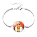 Silver alloy bangle bracelet with a colorful traditional Mazu deity glass pendant - Silver (A9101602)