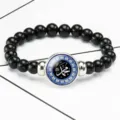 Islamic Muhammad calligraphy stretch bracelet with black beads and time gem charm - Black