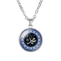 Islamic glass pendant necklace with Arabic calligraphy and blue ornamental border. - Black Blue Yellow Geometric