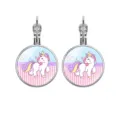 Bonitos pendientes de plata con diseño de unicornio de dibujos animados de colores - Multicolor
