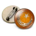 Round glass dome brooch featuring Arabic calligraphy and silver star crescent design - Star and Moon Calligraphy Style