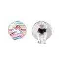 Silver-toned clip-on earrings featuring a cute colorful cartoon unicorn head pattern - Unicorn