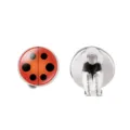 Red ladybug pattern round clip-on earrings for non-pierced ears with silver finish - Ladybug