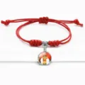 Handmade red braided rope bracelet featuring a religious Mazu deity icon round pendant - Red (A9105702)