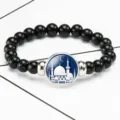 Middle East theme mosque time gem bracelet with black beads and elastic band - Black