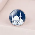 Middle East theme ring featuring white mosque under crescent moon on glass cabochon. - Adjustable Open / Mosque Starry Sky