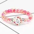 Religious beaded bracelet with Romans 8:31 Bible quote glass cabochon centerpiece - 12032506