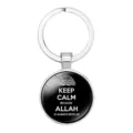 Porte-clés argenté avec texte religieux inspirant sur fond noir dans un cabochon en verre - Style de Citation Anglaise