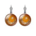 Silver-tone leverback earrings featuring Islamic crescent star and Arabic calligraphy - Crescent Star Style