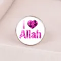 Adjustable silver ring with time gem glass dome featuring 'I Love Allah' in pink texture. - Adjustable Open / I Love Allah (Purple)