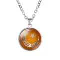 Middle Eastern style glass cabochon pendant necklace with Arabic crescent moon - Orange Moon And Stars