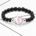 Religious Exodus 14:14 quote glass cabochon black beaded stretch bracelet - 12032510