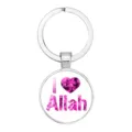 Porte-clés en verre du Moyen-Orient avec motif cœur violet et texte I love Allah imprimé - Style Calligraphie Cœur