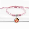 Pink woven cord adjustable bracelet with round glass religious folk icon pendant - Pink (A9105801)