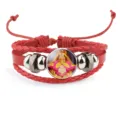 Multilayer red leather bracelet featuring traditional Mazu deity cabochon charm - Red (A9101101)