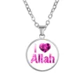 Silver time gem pendant necklace with pink I Love Allah heart design variant - White Pink Smoke I LOVE ALLAH