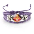 Braided purple leather bracelet featuring a deity glass cabochon and alloy beads - Purple (A9101501)