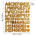Detailed view of 1-inch gold metallic alphabet and number stickers with dimensions. - 100 Pieces/Pack / Bright Gold