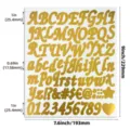 Detail view of 1-inch gold foil alphabet stickers showing height and sheet dimensions. - Vintage Font / 1 Inch / Bright Gold